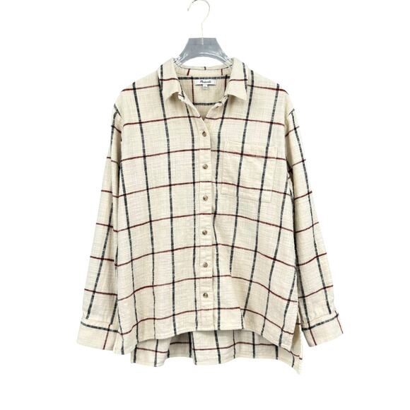 Madewell Cream Windowpane Flannel Oversized Ex-Boyfriend Long Sleeve Shirt - Picture 11 of 14